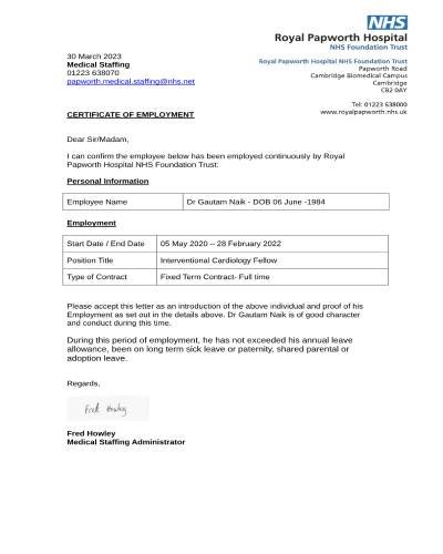 Certificate of Employment