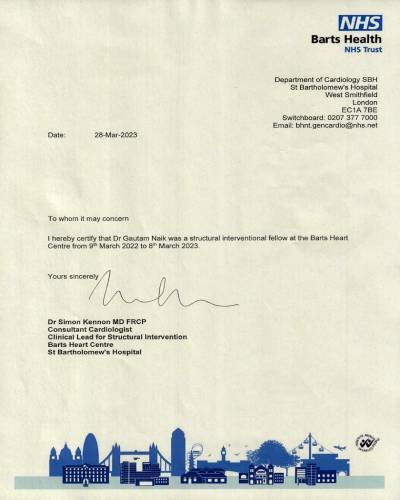 Barts Heart Centre Certificate